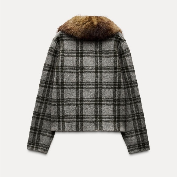 Zara Knit Cardigan Jacket with Faux Fur Collar Front Pockets Size XL NWT - Picture 5 of 13